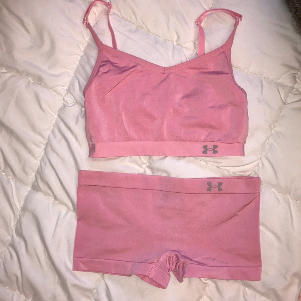Under Armour pink bra and boy short panties